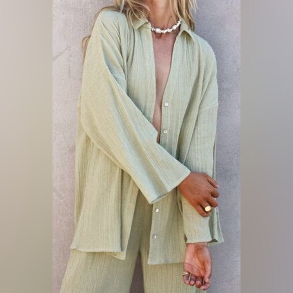 NWT Maurie + Eve Sail Aside Shirt Sage Texture Size 4 D0068